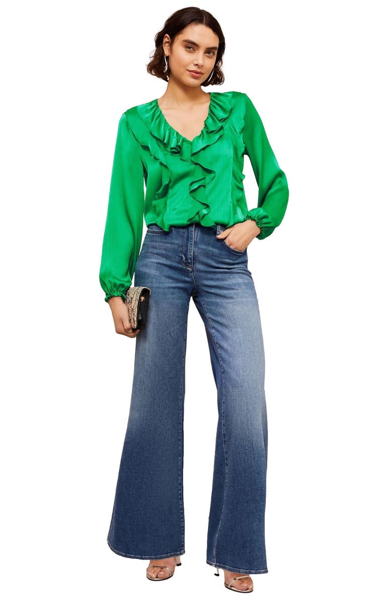 Friends Like These Ruffle Crinkle Satin Top, Alternate, color, Green