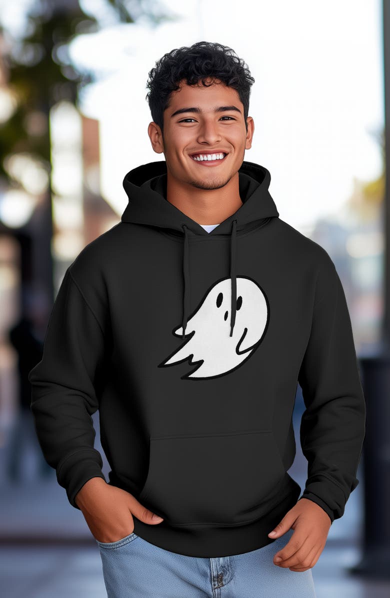 Dalix Giant Ghost Fleece Hoodie, Alternate, color, Black