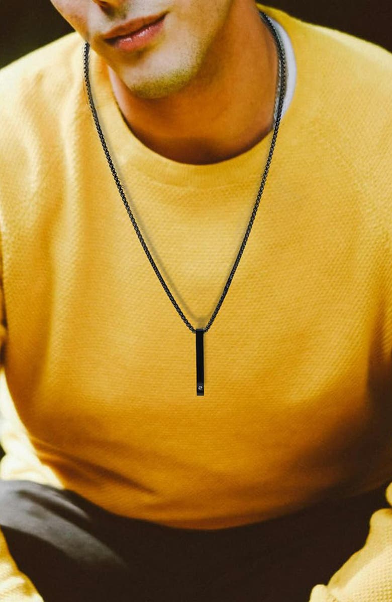 GEOFFREY BEENE Men's Stainless Steel Vertical Bar Pendant Necklace, Alternate, color, Black