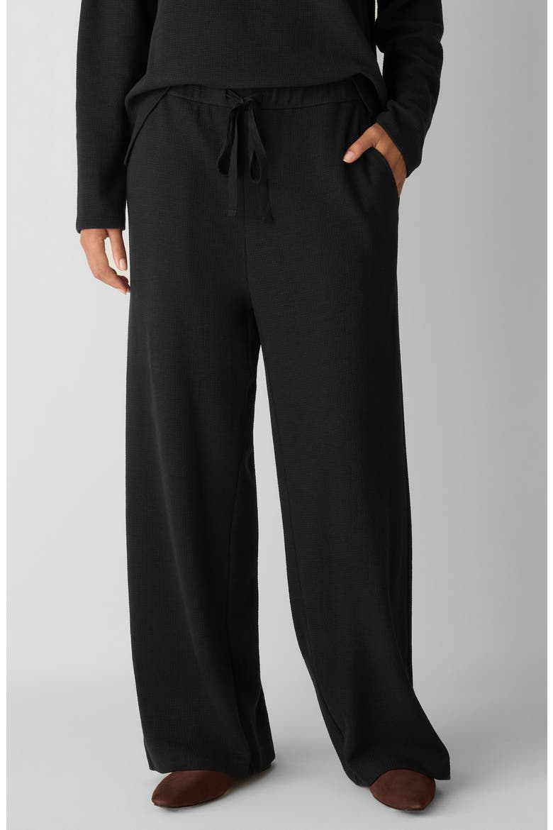 Organic Cotton Blend Ankle Wide Leg Drawstring Pants, Main, color, BLACK