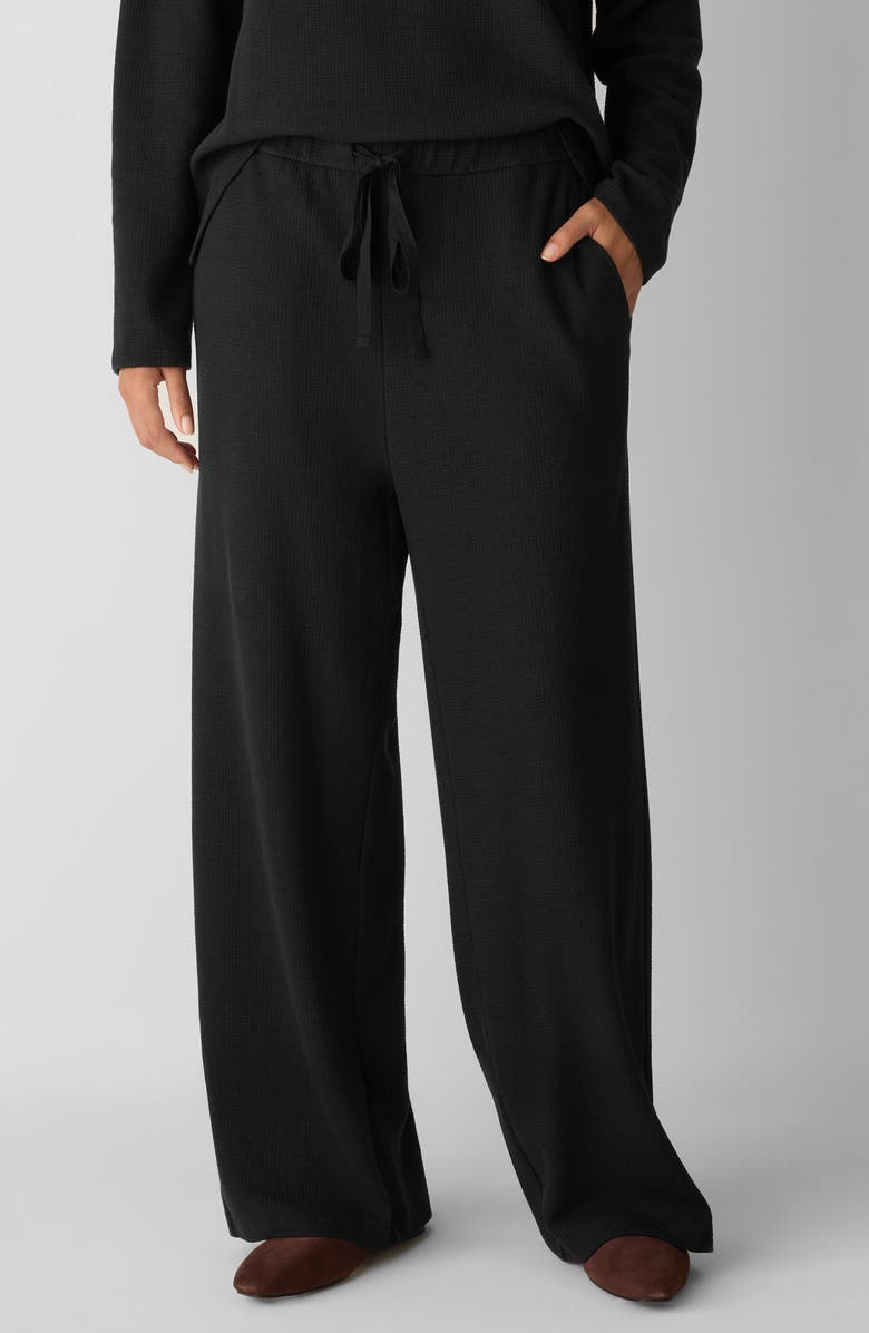 Eileen Fisher Organic Cotton Blend Ankle Wide Leg Drawstring Pants, Main, color, Black