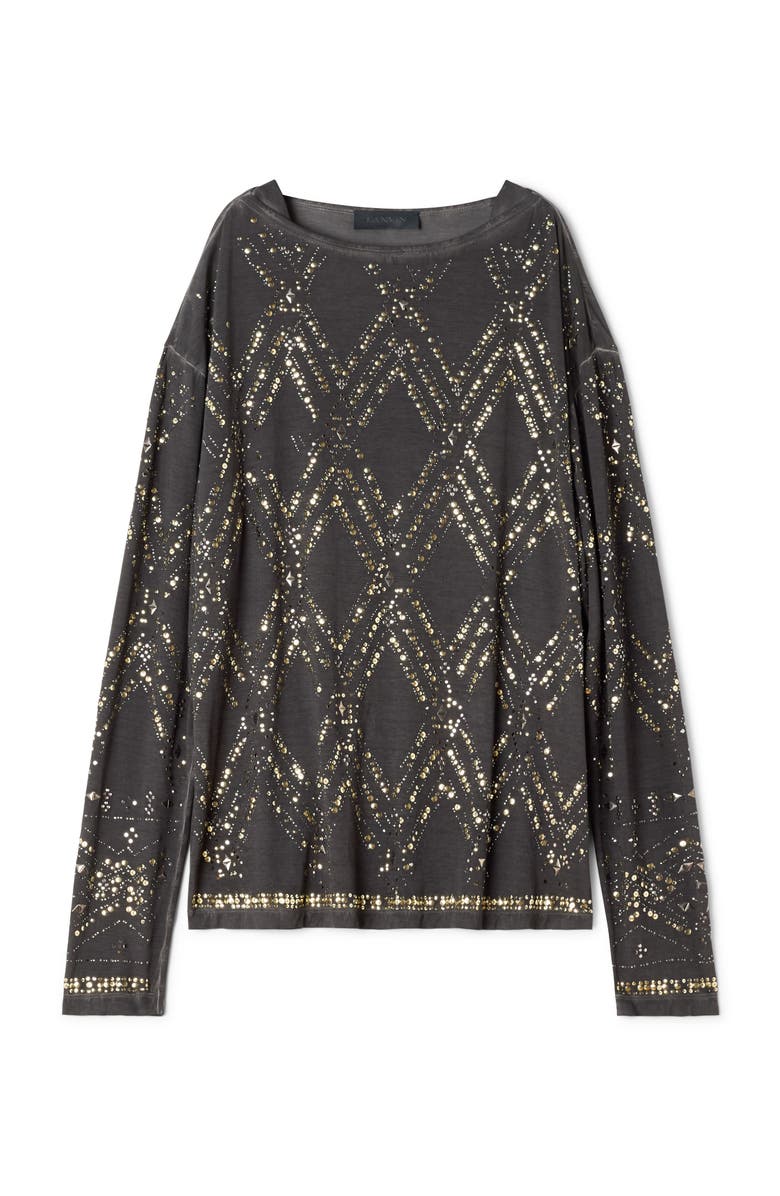 Lanvin Black Sequin And Bead Top, Alternate, color, Geometric, Black