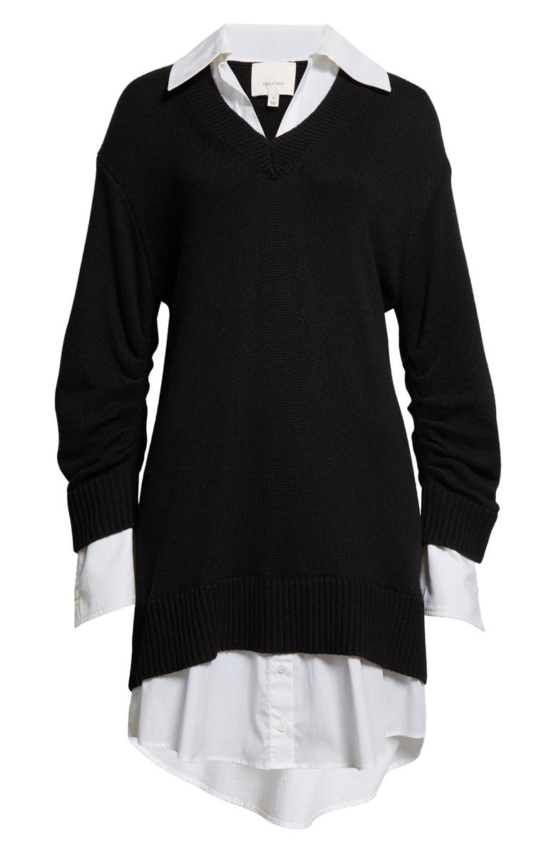 Cinq à Sept Embroidered Collar Santina Long Sleeve Sweater Shirtdress, Alternate, color, 