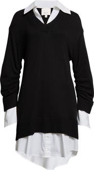 Cinq à Sept Embroidered Collar Santina Long Sleeve Sweater Shirtdress