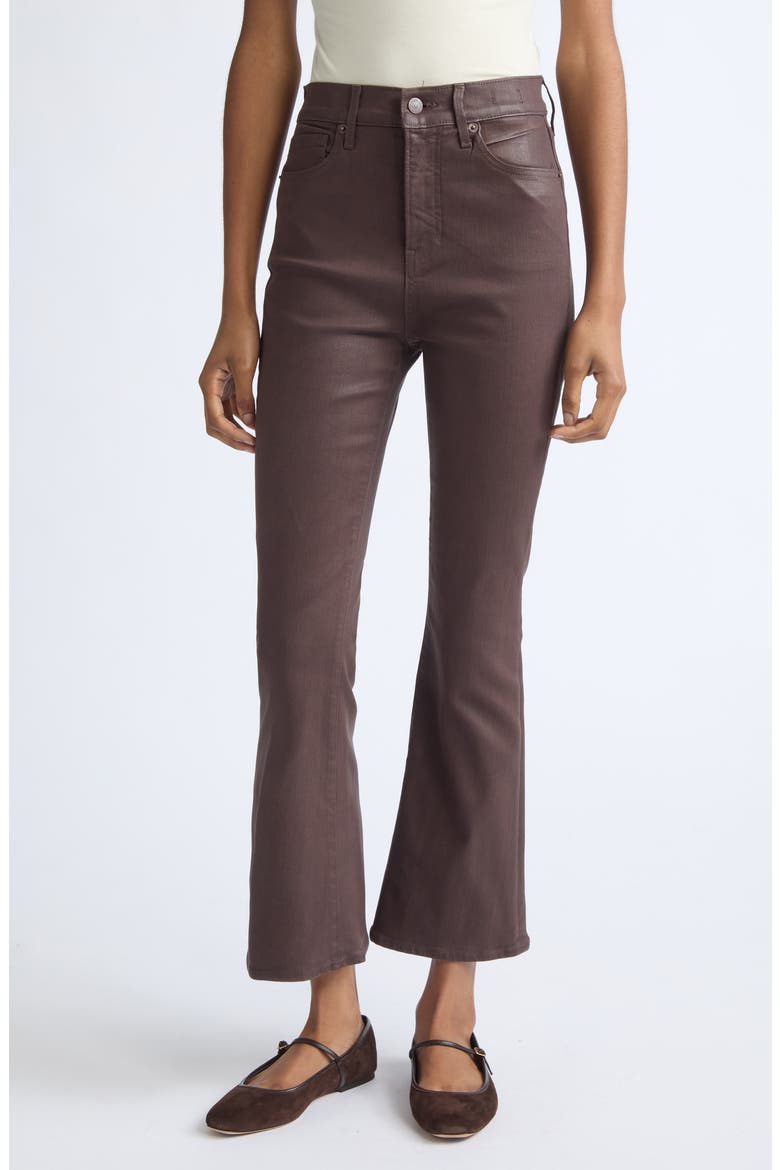 Carson High Waist Coated Ankle Flare Jeans, Main, color, ESPRESSO