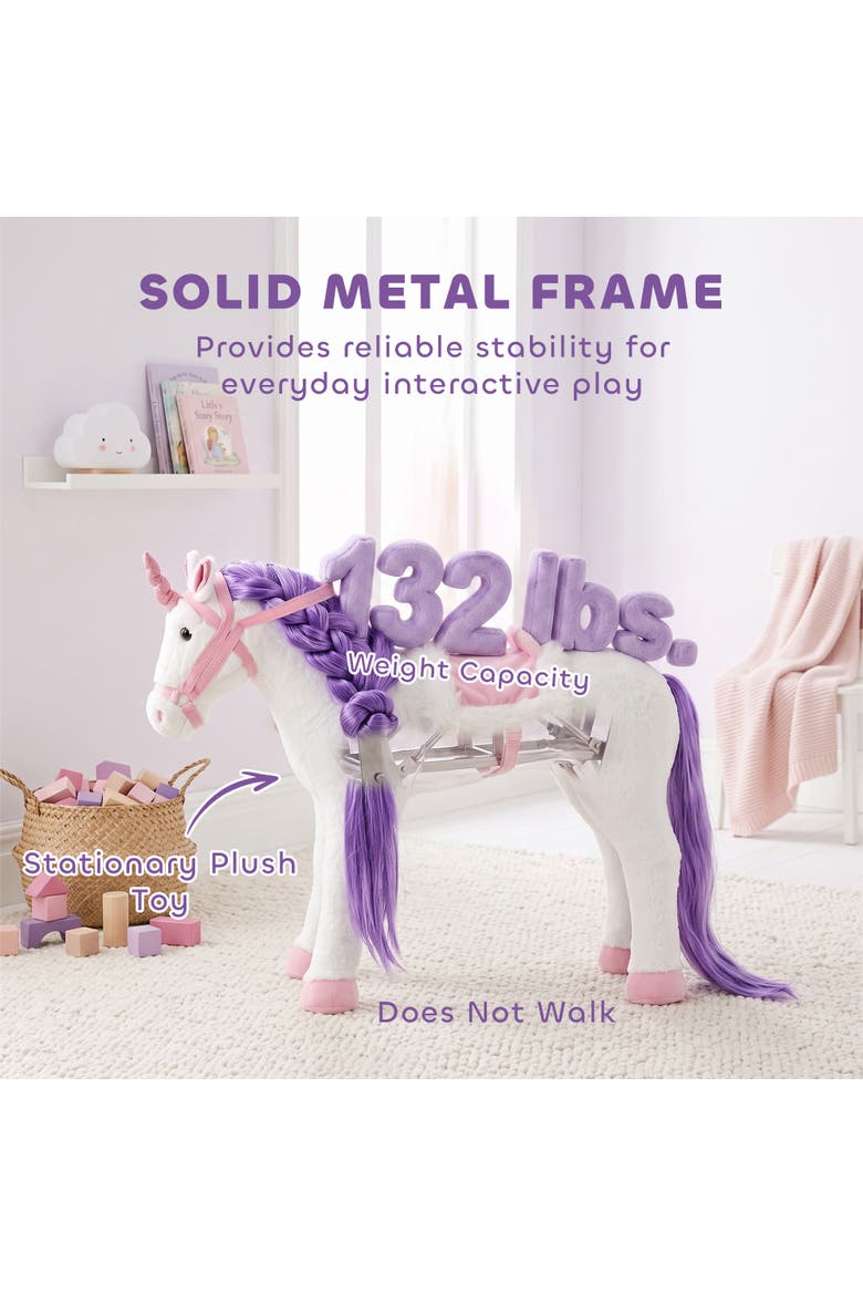 Ride on Horse for Kids 2+ Years, Toddler Riding Horse with Neighing, Stuffed Animal Horse Toy with Padding, White, Alternate, color, white