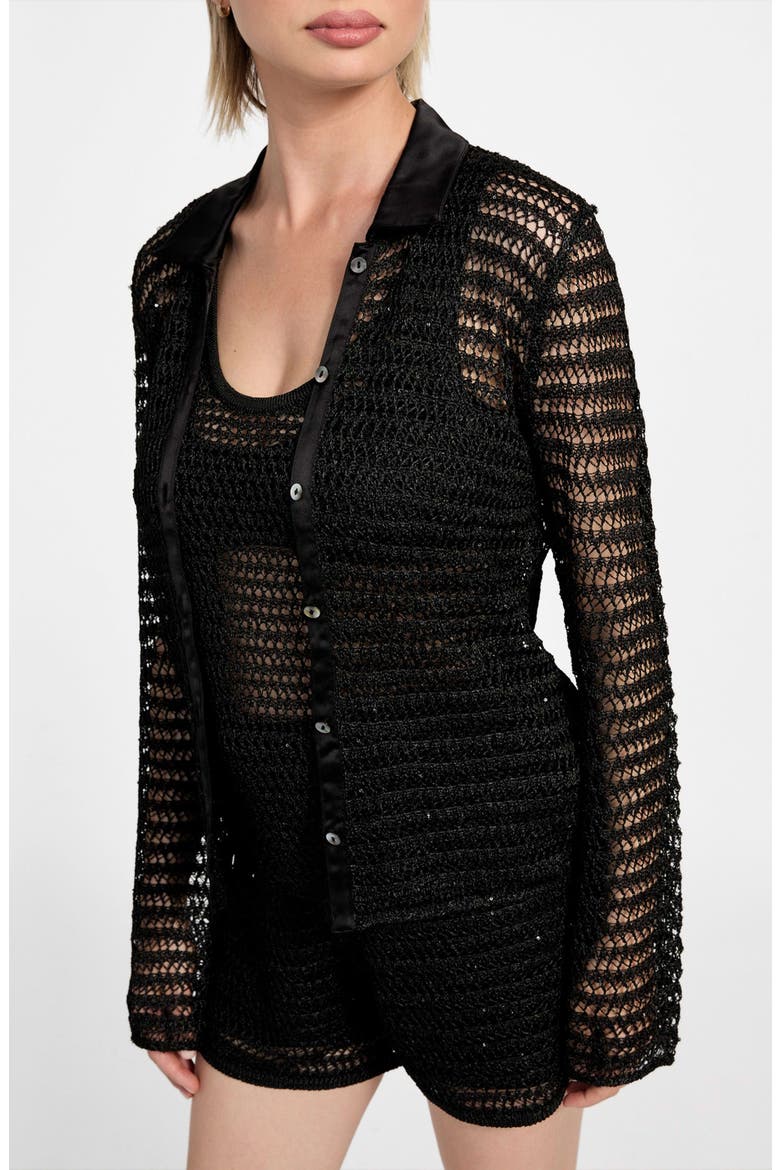 Bella Sequin Open Stitch Shirt, Alternate, color, JET BLACK MULTI