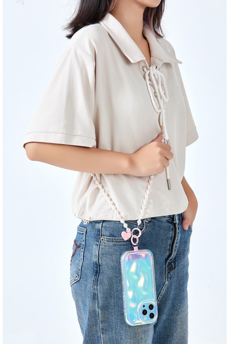 Imitation Pearl Crossbody Phone Lanyard, Alternate, color, WHITE/ PINK