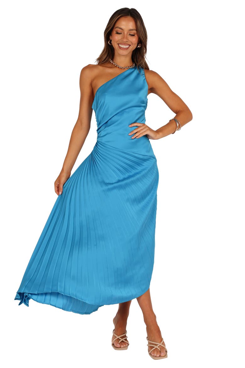 Flin Asymmetric Pleat Cutout One-Shoulder Dress, Alternate, color, BLUE