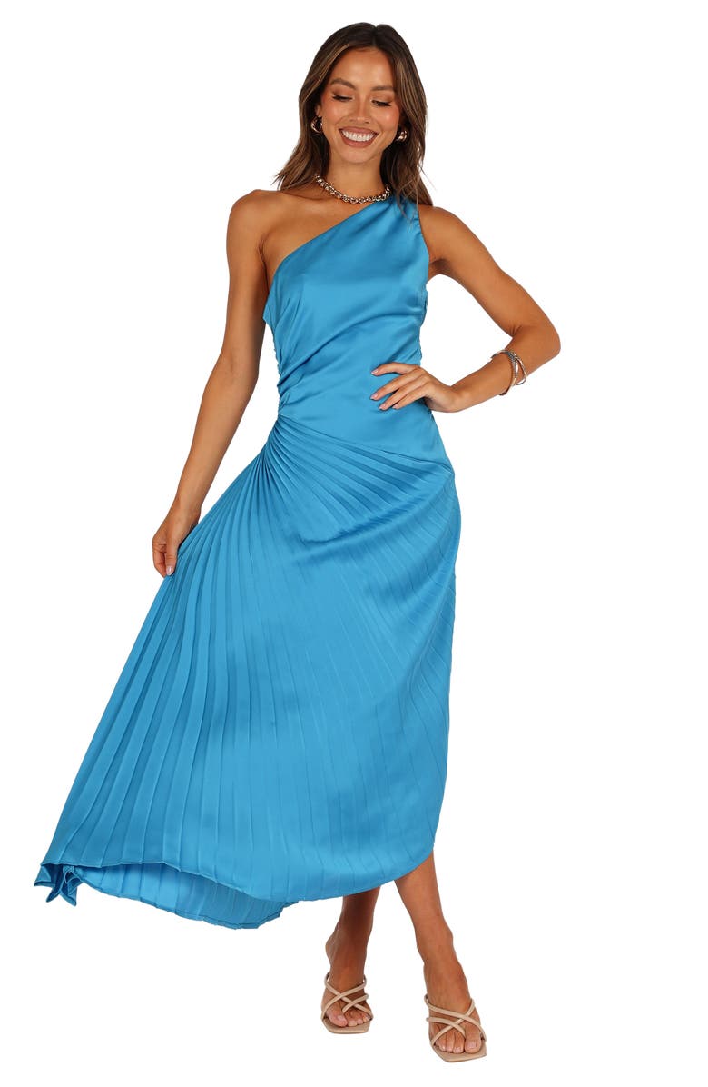 Petal & Pup Flin Asymmetric Pleat Cutout One-Shoulder Dress, Alternate, color, Blue