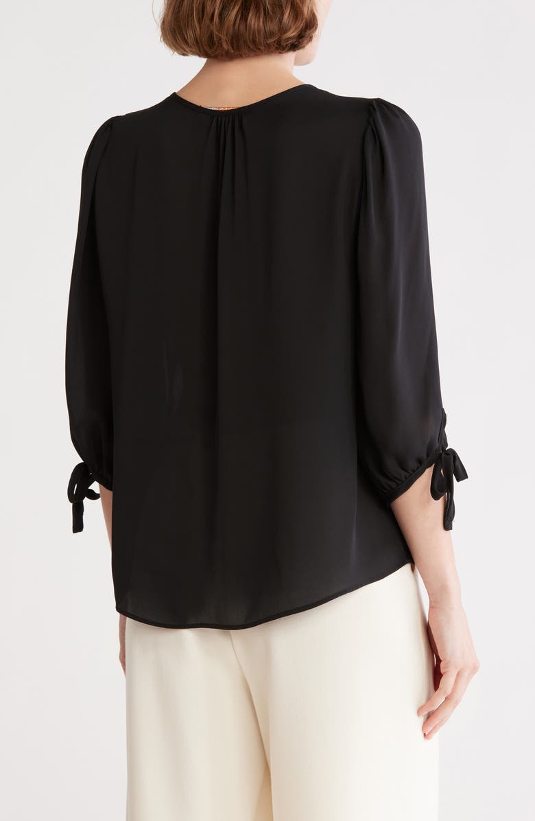 Renee C V-Neck Tie Sleeve Top, Alternate, color, Black
