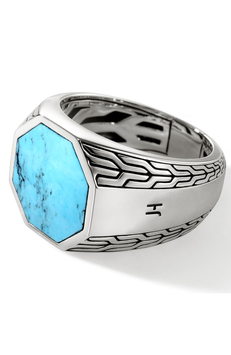 John Hardy Octagon Signet Ring, Sterling Silver, Alternate, color, Silver/Turquoise