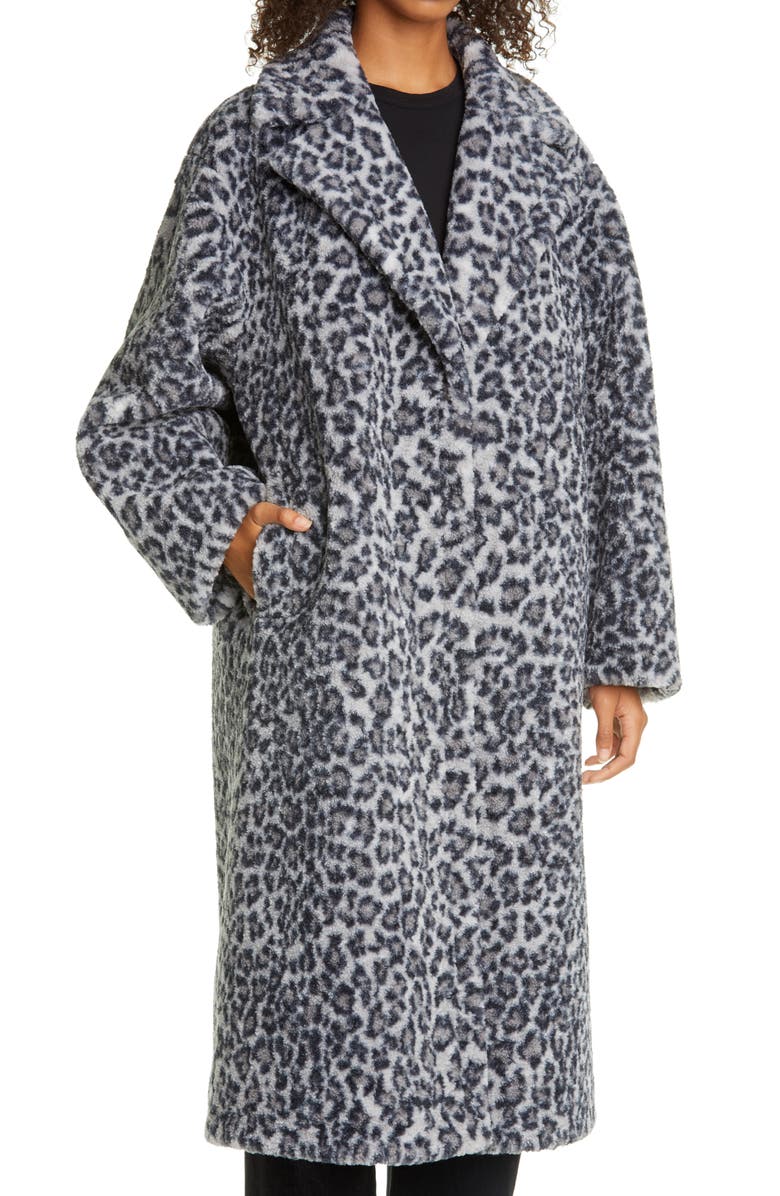 Stand Studio Maria Long Leopard Print Faux Fur Coat, Alternate, color,