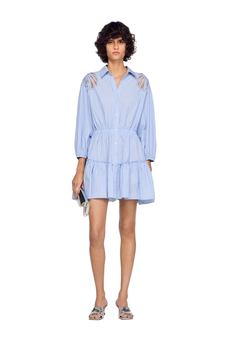 Short striped cotton dress, Alternate, color, Sky blue