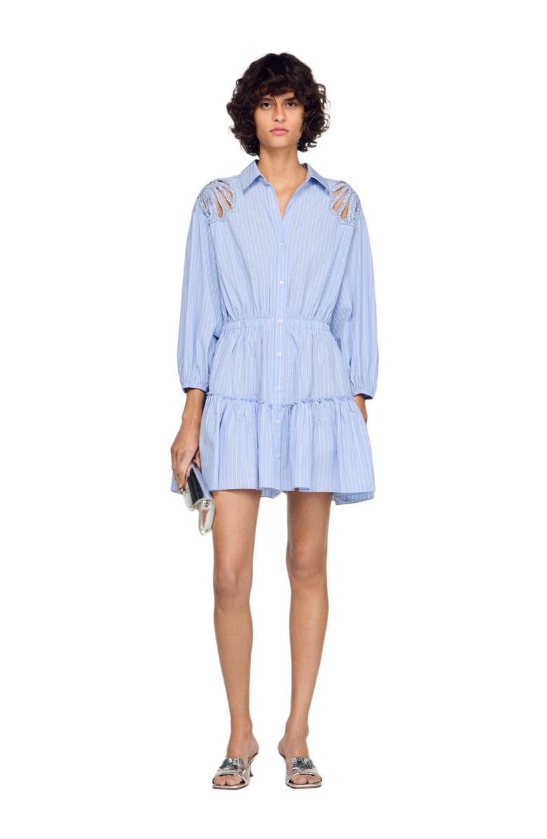 SANDRO Short striped cotton dress, Alternate, color, Sky Blue