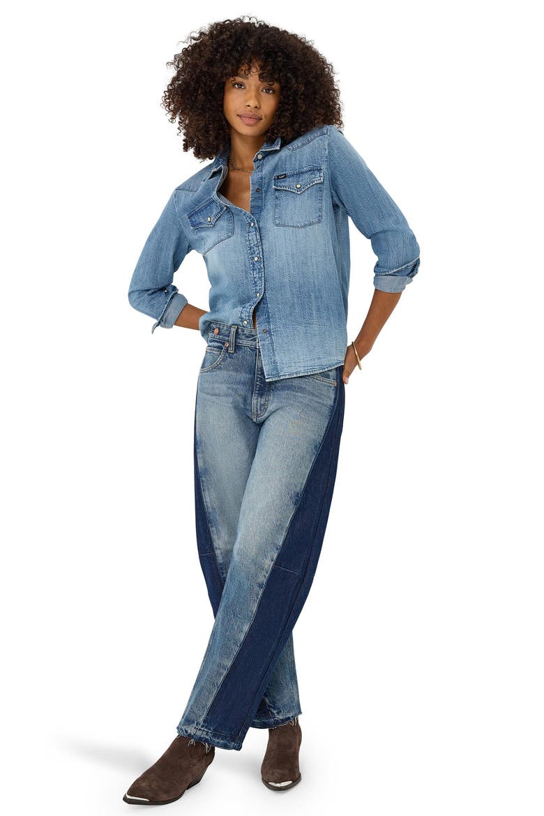 Rider Low Slung Raw Hem Barrel Leg Jeans, Alternate, color, BLISSFUL BLUE