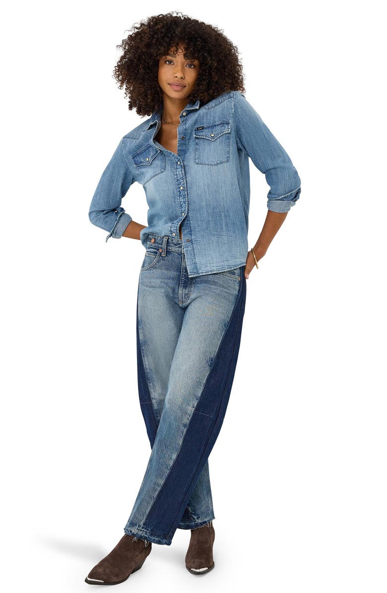 Lee Rider Low Slung Raw Hem Barrel Leg Jeans, Alternate, color, Blissful Blue