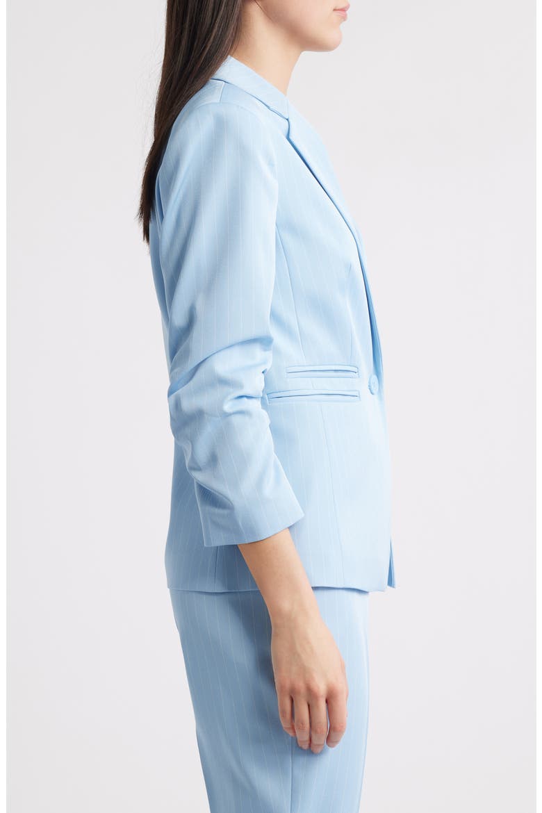 Pinstripe Ruched Sleeve Blazer, Alternate, color, ICE BLUE