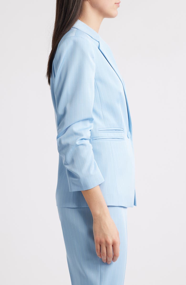Tahari ASL Pinstripe Ruched Sleeve Blazer, Alternate, color, Ice Blue