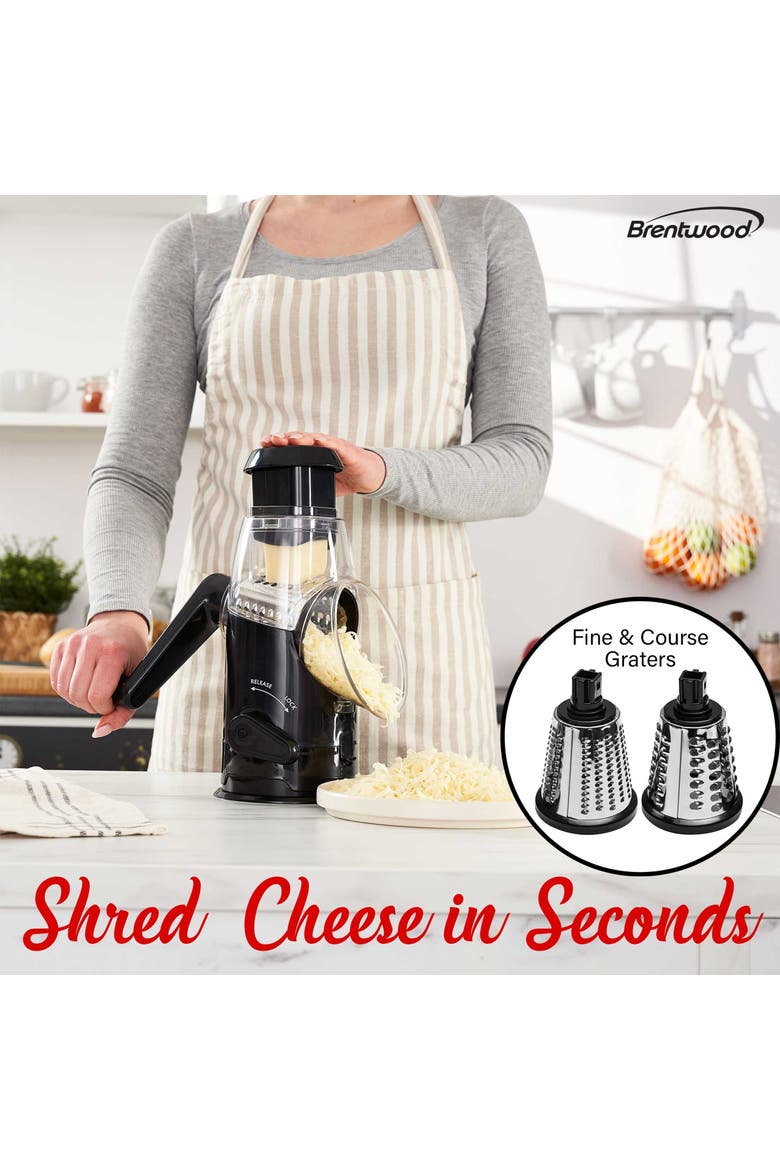 Rotary Cheese Grater Slicer in Black with 3 Drum Blades, Alternate, color, Black