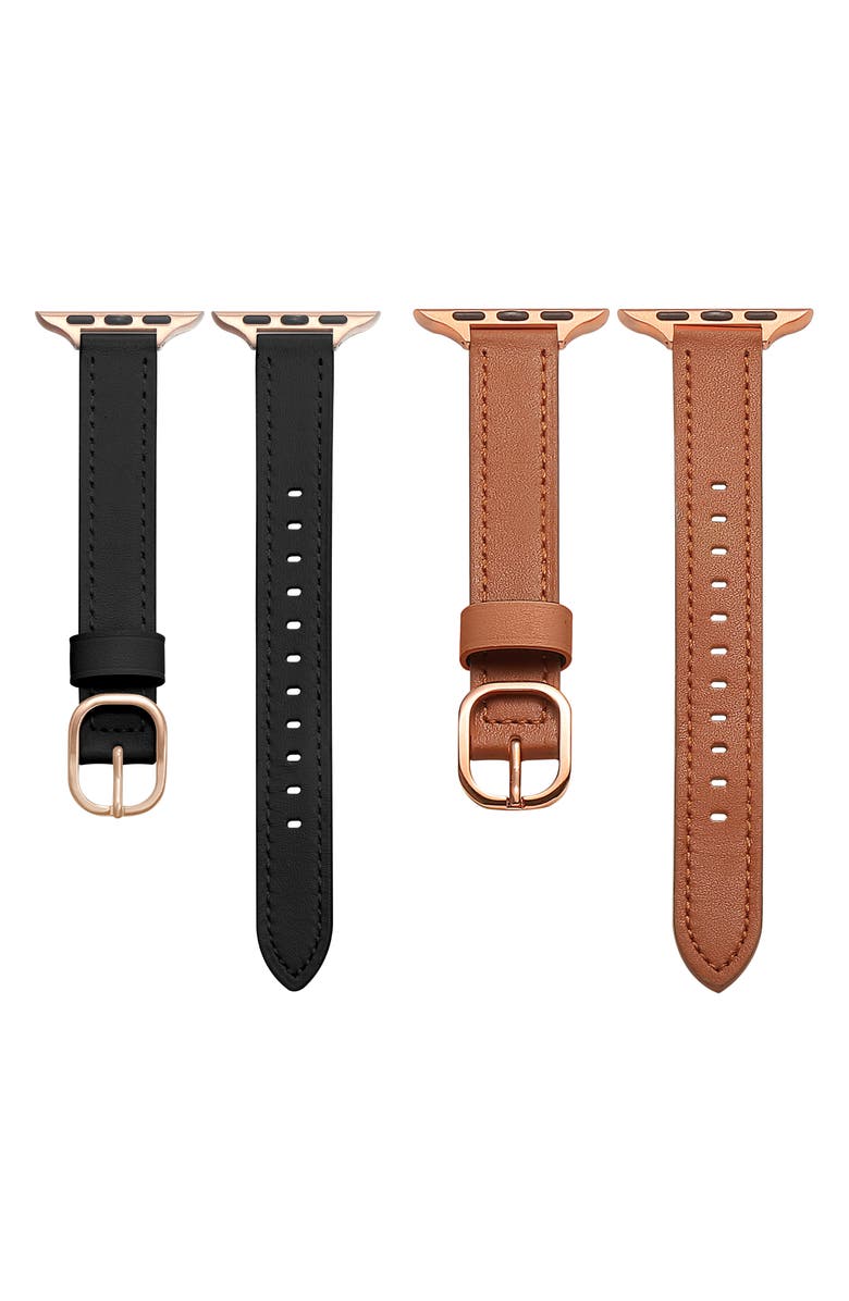 Posh Tech Set of 2 Faux Leather Watchbands, Alternate, color, Black