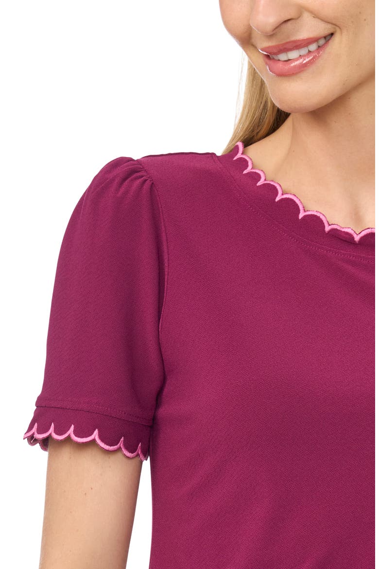 Scallop Trim Puff Sleeve Knit Top, Alternate, color, DEEP MULBERRY