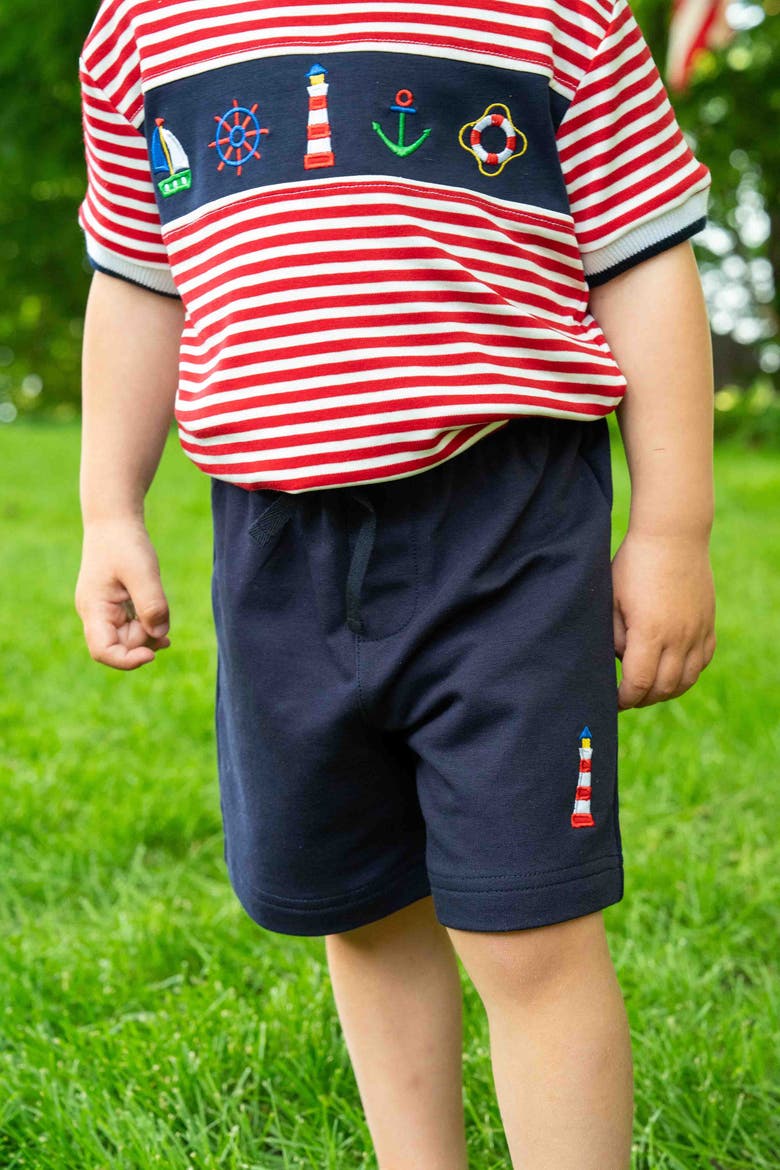 Knit Short Set With Nautical Applique, Alternate, color, Red/Navy