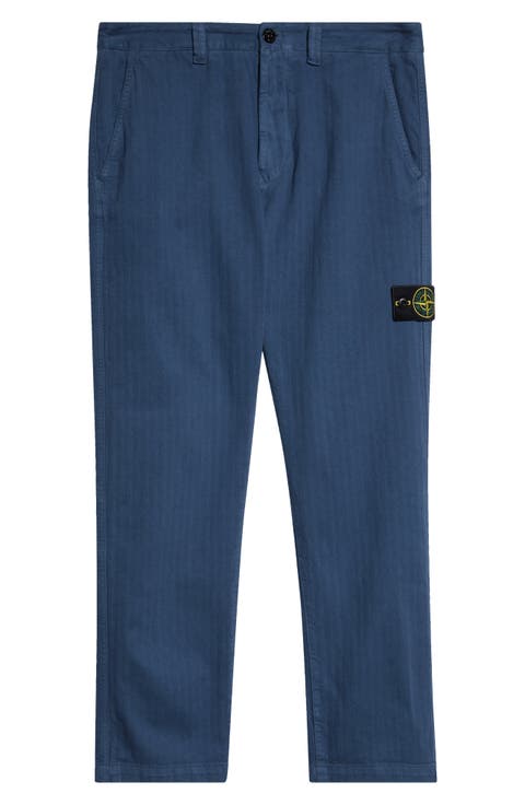 Straight Leg Herringbone Cotton Pants
