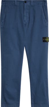 Stone Island Straight Leg Herringbone Cotton Pants