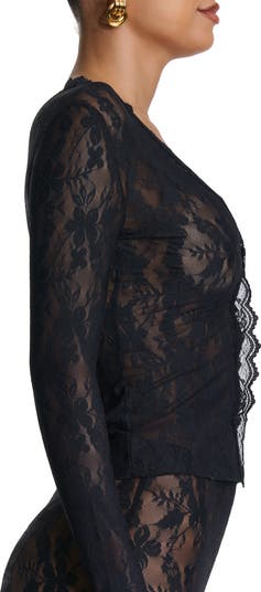 Lace Long Sleeve Button-Up Top
