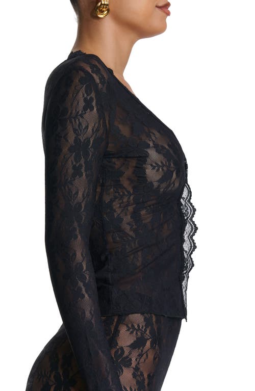 Naked Wardrobe Lace Long Sleeve Button-up Top In Black