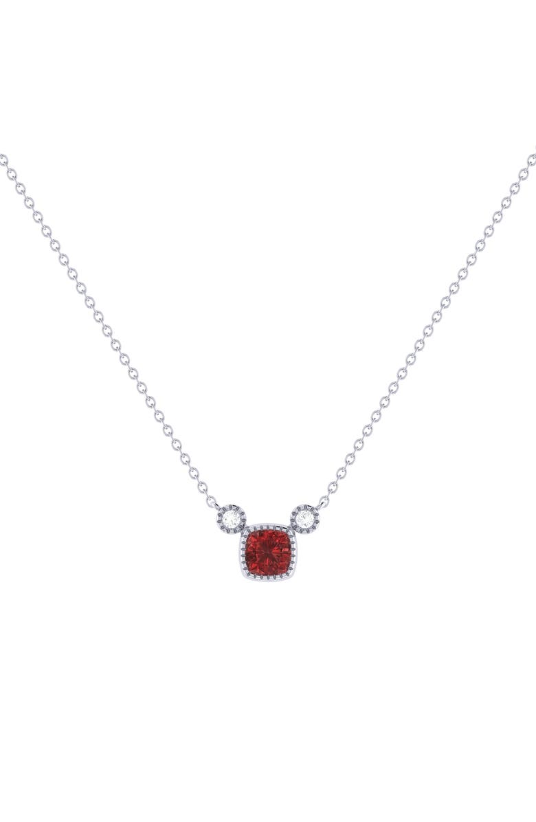 LuvMyJewelry Cushion Cut Garnet & Diamond Birthstone Necklace in 14K Gold, Main, color,