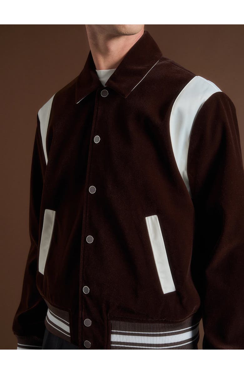 Manière De Voir Nico Velvet & Satin Varsity Jacket, Alternate, color, Brown