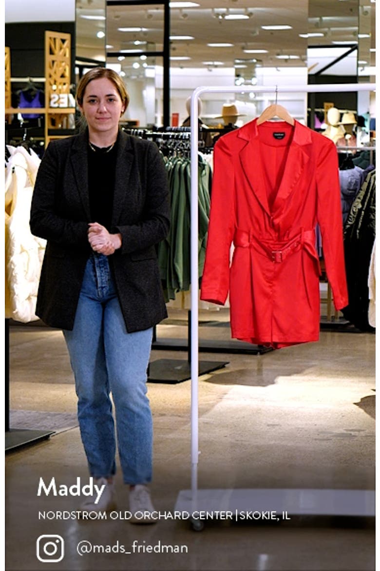 Belted Long Sleeve Satin Blazer Romper video