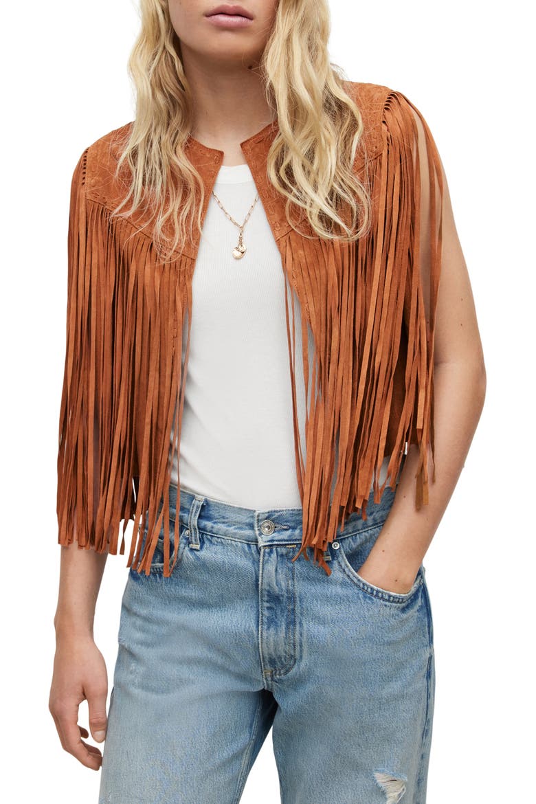 Astral Tassel Suede Vest, Main, color, DEEP TAN