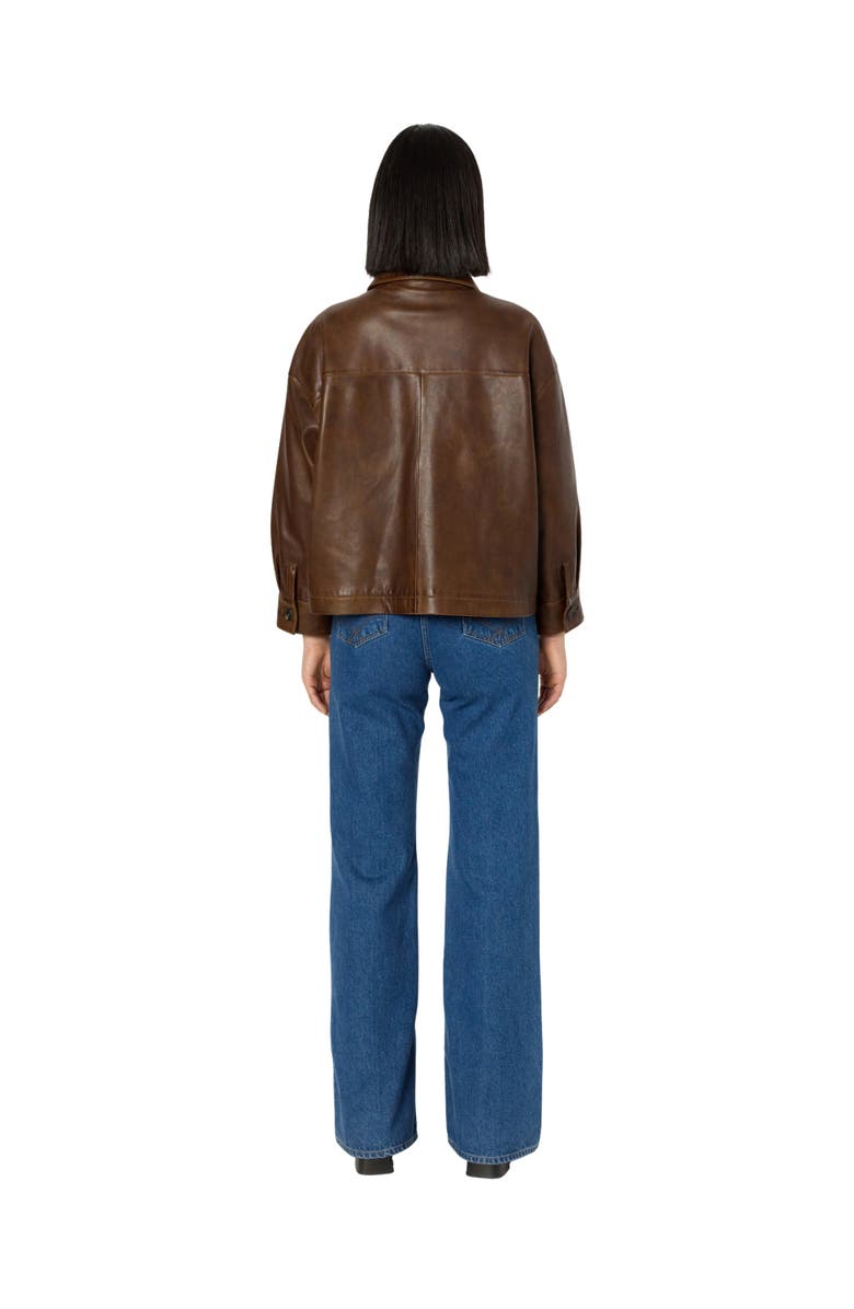 GERARD DAREL Nicole Leather Button Front Jacket, Alternate, color, Brown