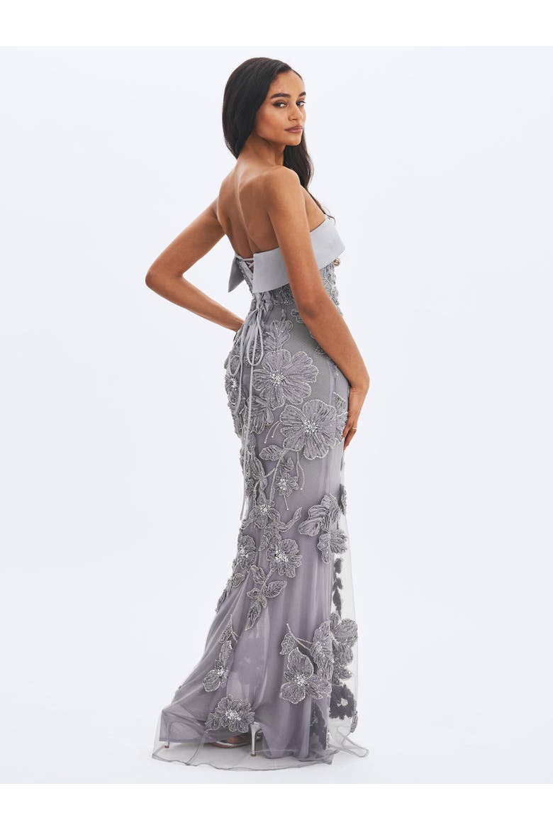Raphaela Beaded Floral Strapless Mermaid Maxi Dress, Alternate, color, Silver
