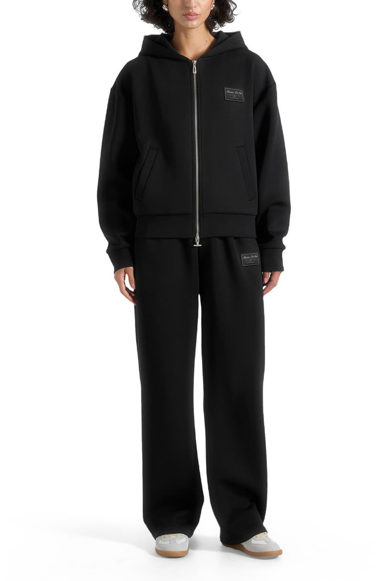 Ray Unisex Neoprene Cropped Zip Hoodie, Alternate, color, Black