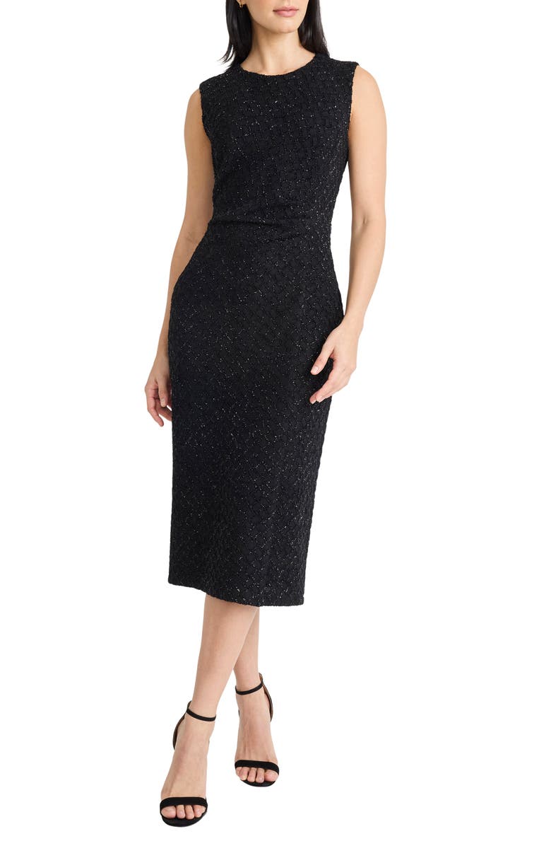Maggy London Sleeveless Tinsel Knit Midi Dress, Main, color, Black