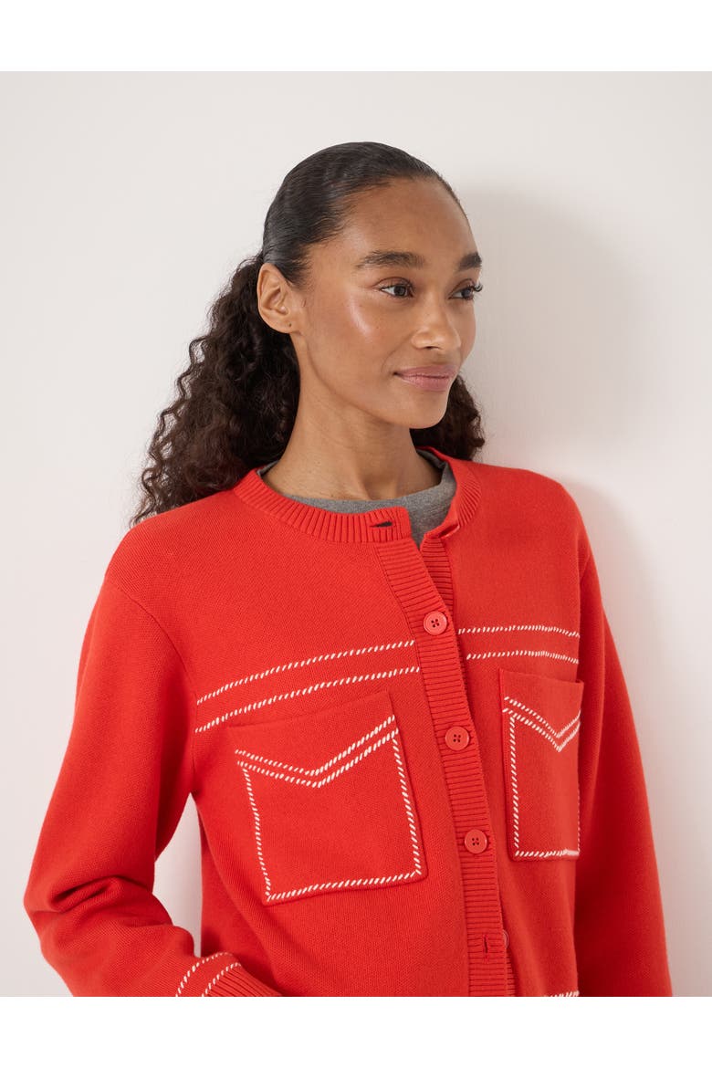 Wool-Blend Stitch Detail Cardigan, Alternate, color, Bright Red