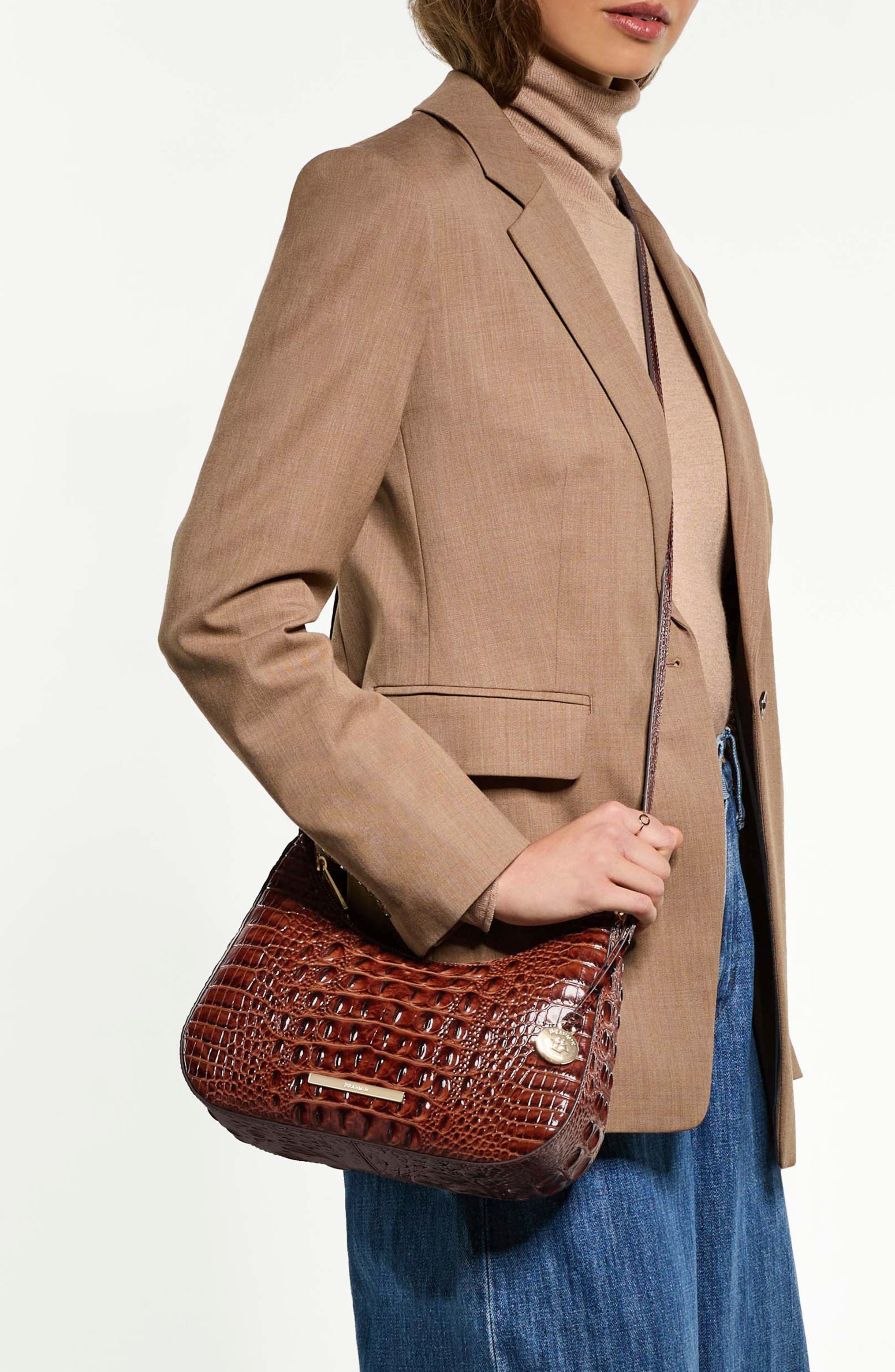 Small Stephie Croc Embossed Leather Crossbody Bag, Alternate, color, PECAN