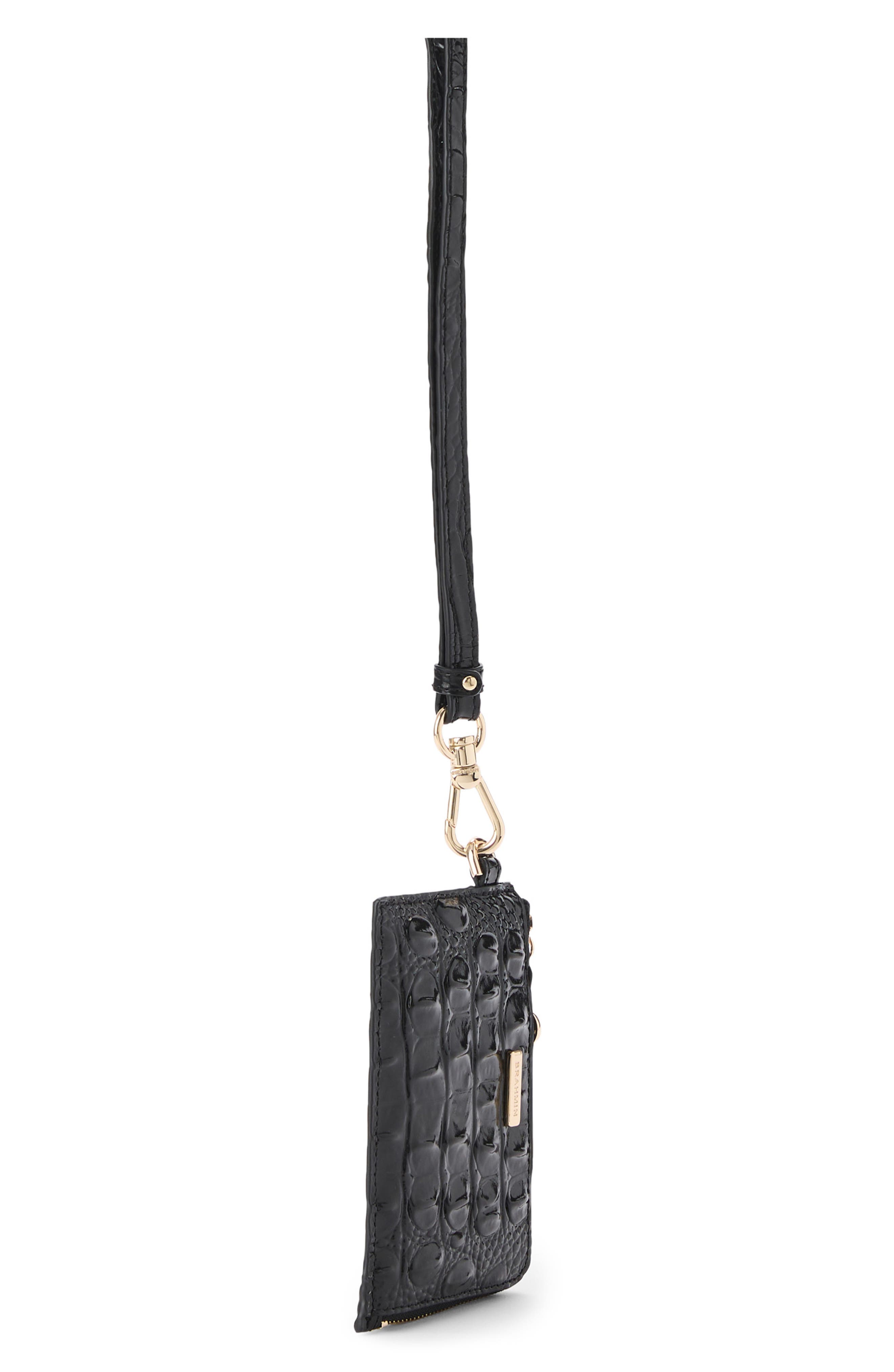 Esther Croc Embossed Leather Pouch, Alternate, color, BLACK