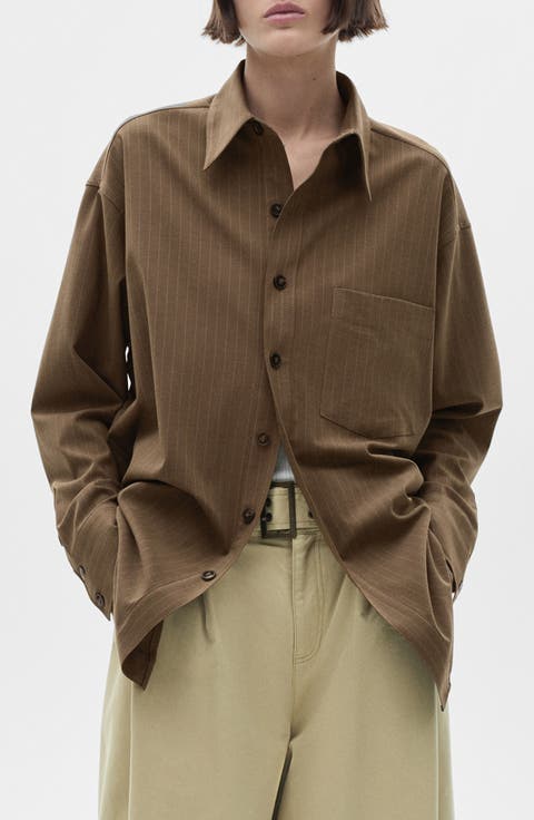 Pinstripe Oversize Button-Up Shirt