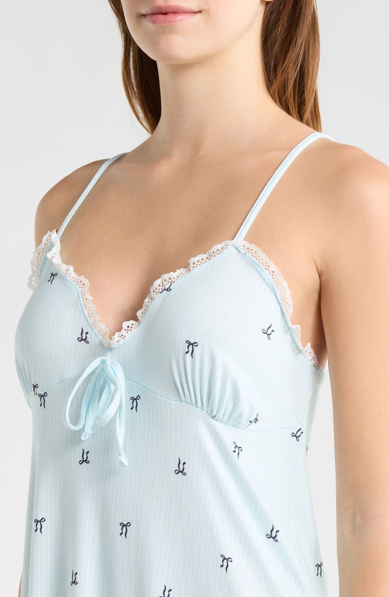 French Connection Eyelet Trim Chemise, Alternate, color, Blue Bow