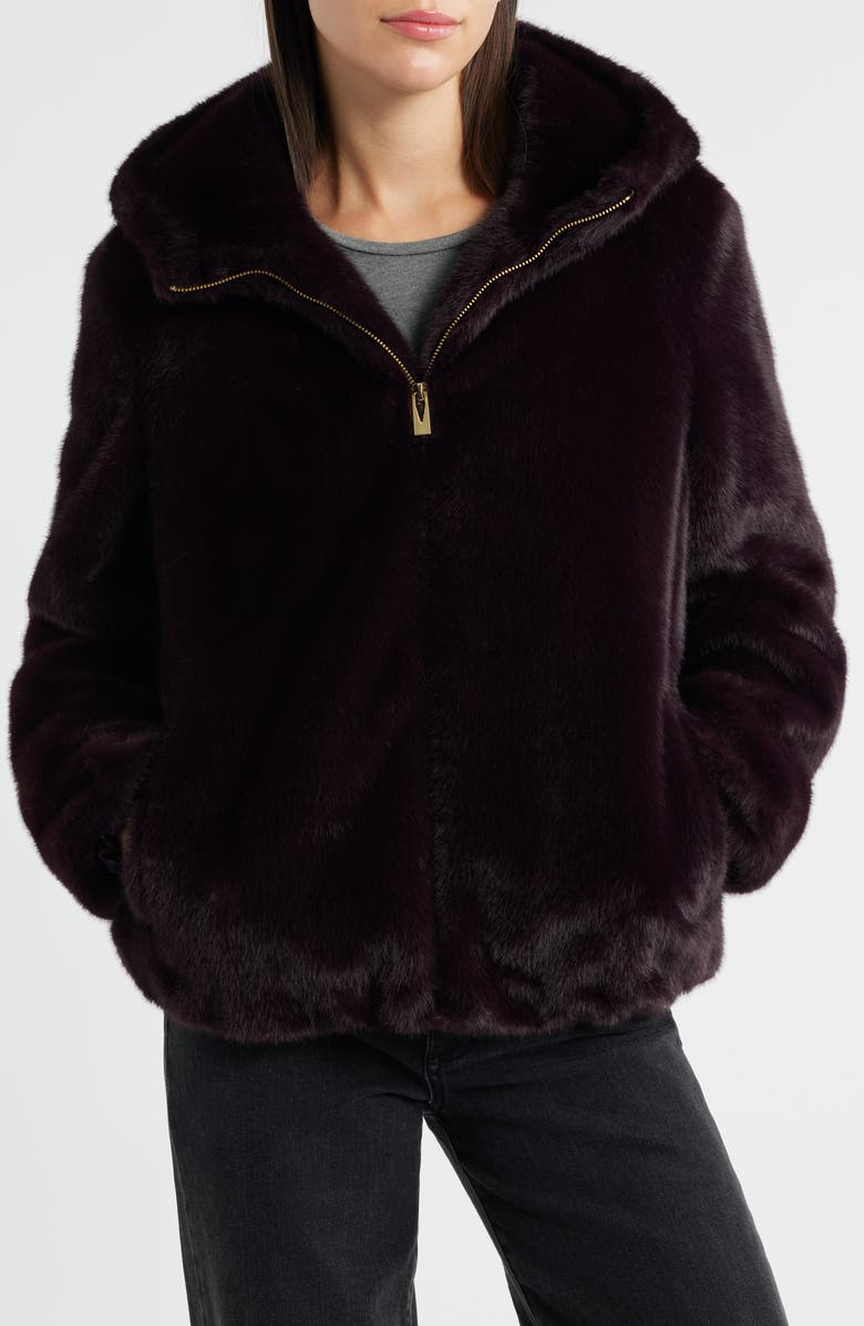 Via Spiga Faux Fur Hooded Jacket, Alternate, color, Burgundy