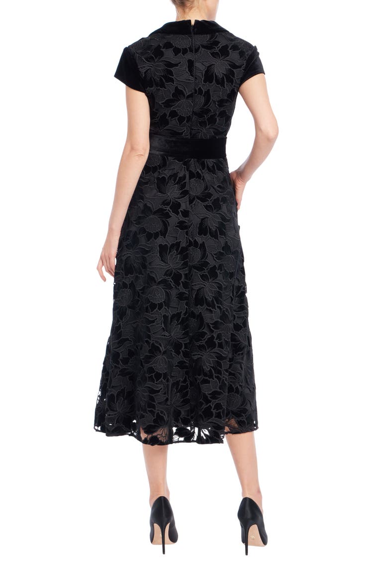 Off the Shoulder Floral Velvet Burnout Lace Gown, Alternate, color, BLACK