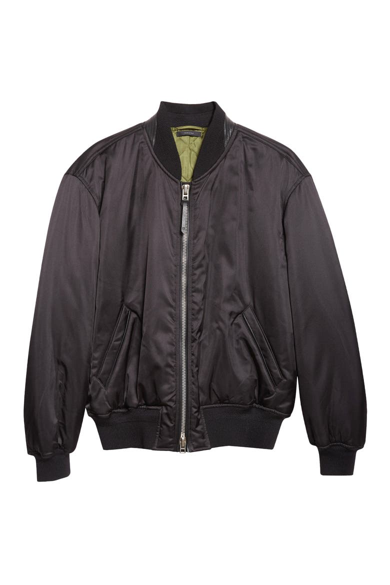 Soft Silk Satin Bomber Jacket, Alternate, color, BLACK/ GREEN