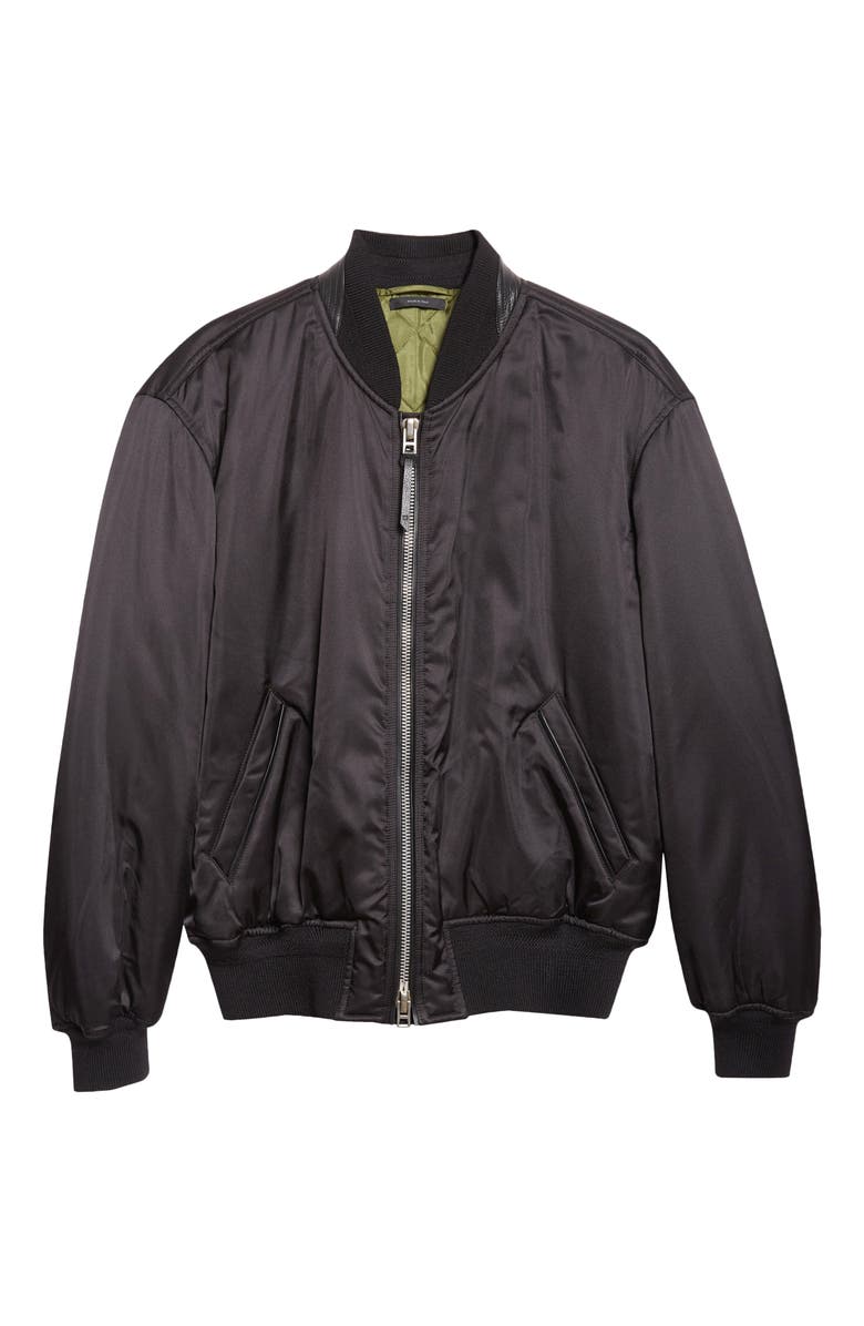 TOM FORD Soft Silk Satin Bomber Jacket, Alternate, color, Black/ Green