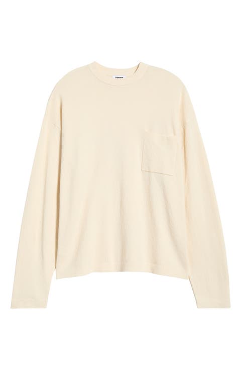 Oversize Crepe Knit Cotton Blend Crewneck Sweater