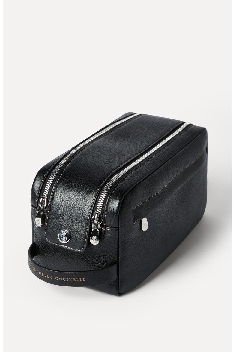 Grained calfskin beauty case with zipper, Alternate, color, Black